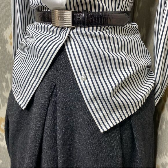 Ralph Lauren Charcoal Grey Camelhair Wool Blend Herringbone Tweed Pouf Skirt - Picture 11 of 16